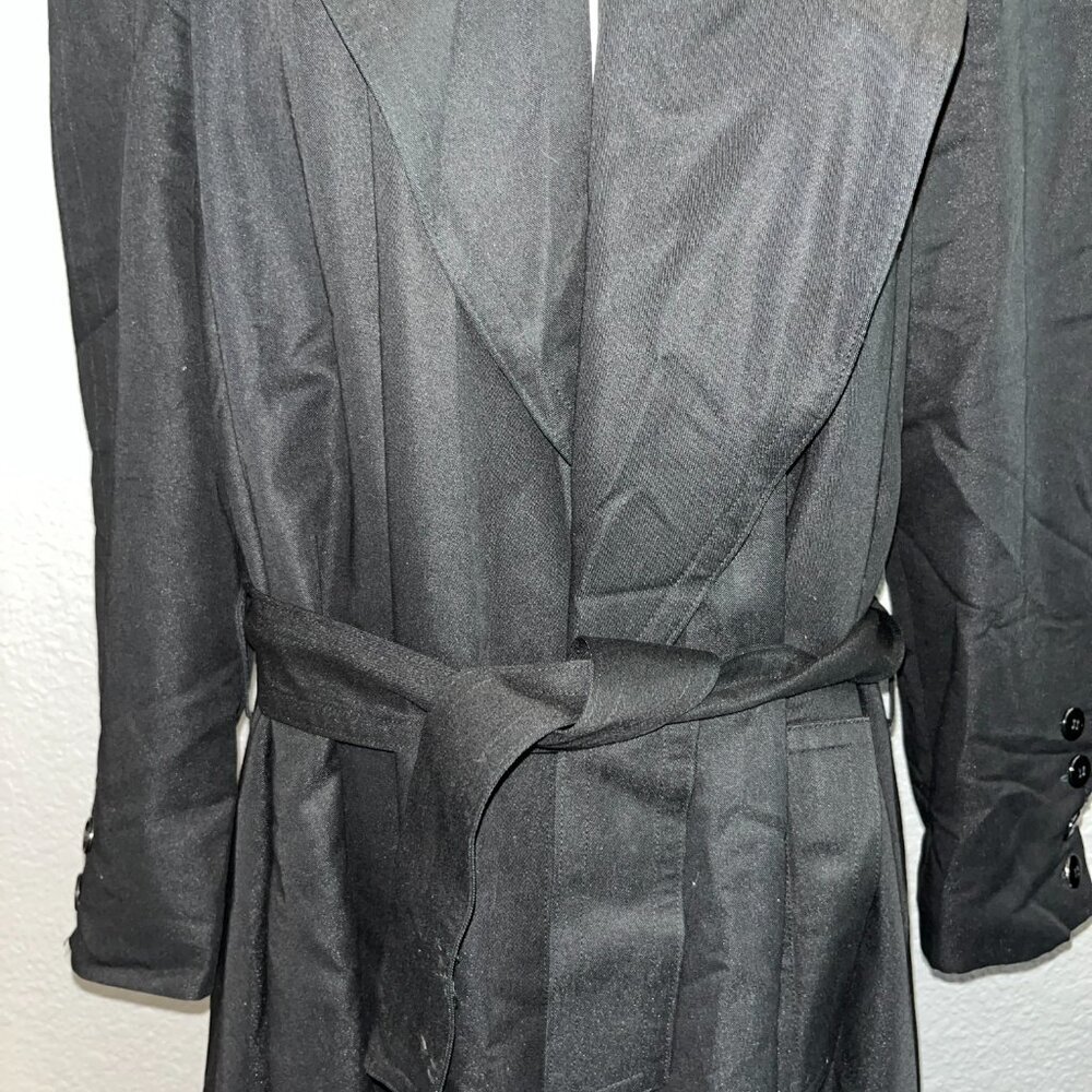 VINTAGE 80'S MONDI LONG BLACK DUSTER TRENCH COAT - MADE IN W. GERMANY - EUC - 36 - Picture 4 of 14